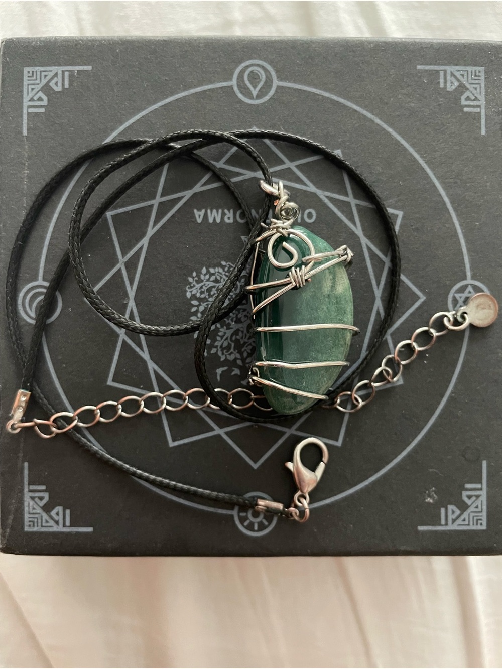 Jade Wire-Wrapped Stone Pendant Necklace